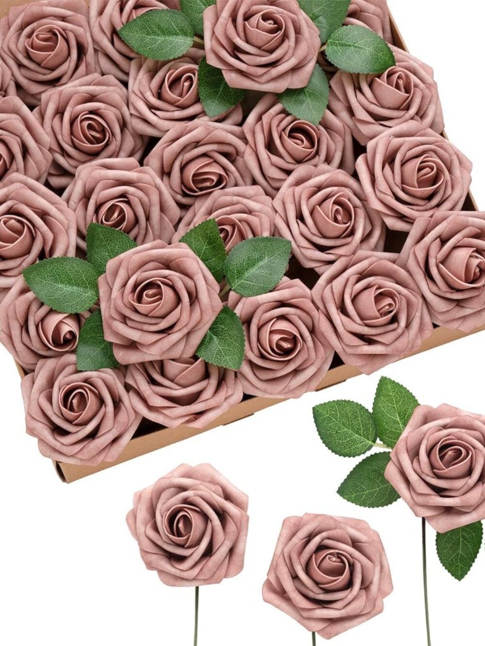 Artificial Flowers 25Pcs Dusty Rose Roses Decor w/Stems